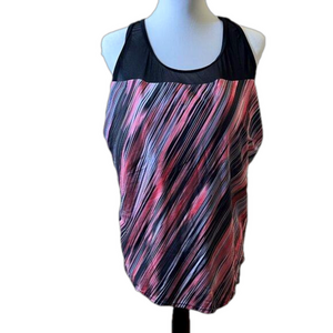 Yonique Racerback Tankini Top with Pink, Black and White Stripes, 20W
